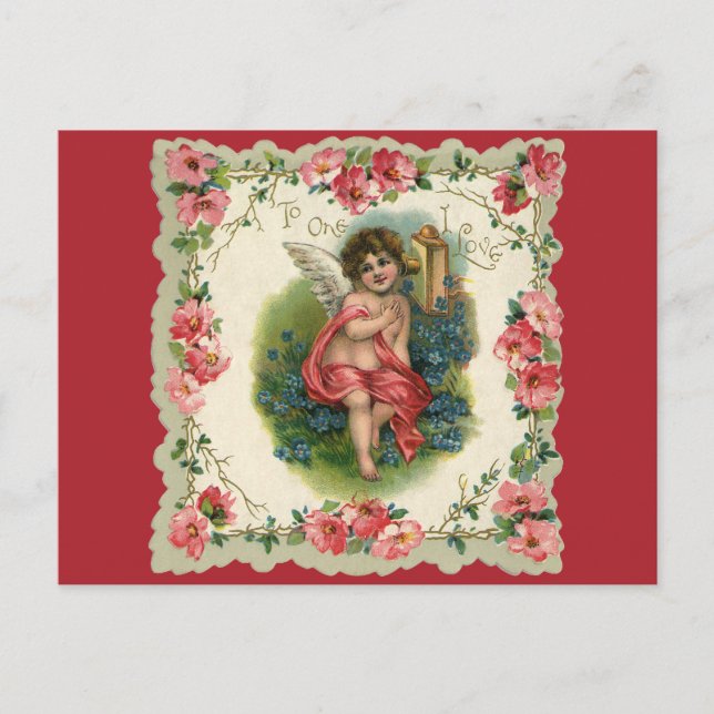 Postal Festiva Cherub, el El día de San Valentín victoriano vinta (Anverso)
