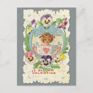 Postal Festiva Cherub vintage y Pansies San Valentín