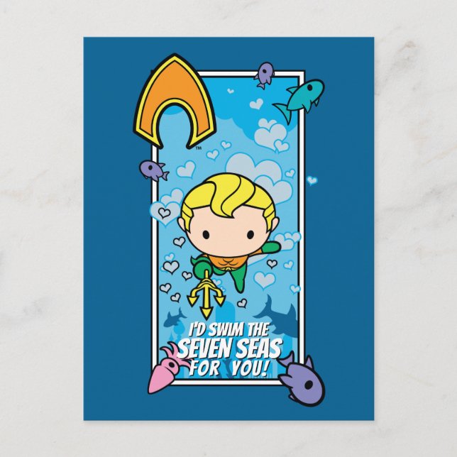 Postal Festiva Chibi Aquaman - Nadaré Los Siete Mares (Anverso)