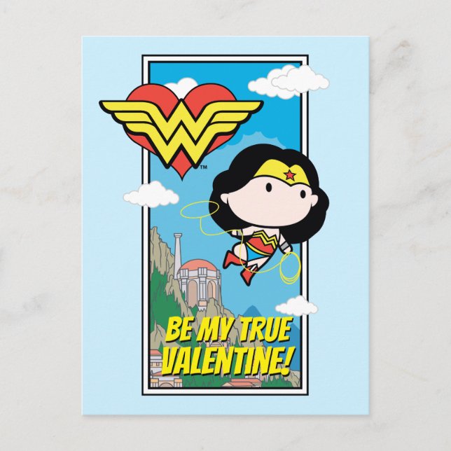 Postal Festiva Chibi Wonder Woman - Dime La Verdad Valentine (Anverso)