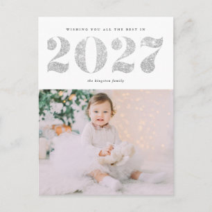Postal Festiva Chic 2022 Silver Glitter Happy New Year Photo Holi