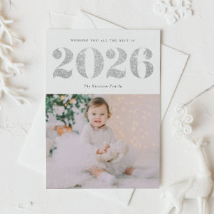 Postal Festiva Chic 2022 Silver Glitter Happy New Year Photo Holi