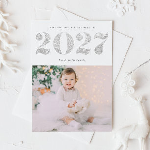 Postal Festiva Chic 2022 Silver Glitter Happy New Year Photo Holi