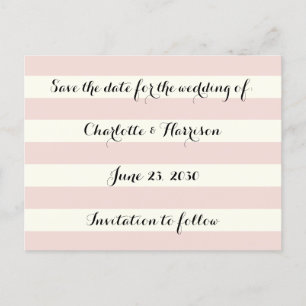 Postal Festiva Chic rosa rubor rayas marfil Save the date