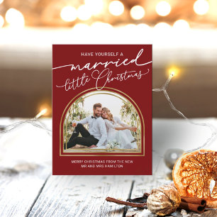 Postal Festiva Chic Script Arch Holiday Wedding Announcement