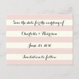 Postal Festiva Chic tono rosa marfil rayas Guardar la fecha