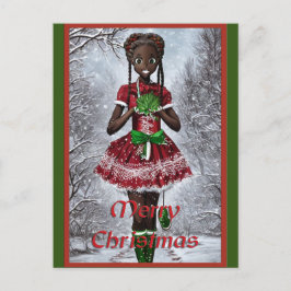 Postal Festiva Chica africana vestida con navidades primos. feria