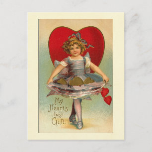 Postal Festiva Chica bailando Corazón Valentine