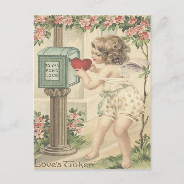 Postal Festiva Chica Cherub Cupid Buzón de correo Valentine (Anverso)