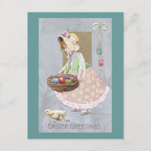 Postal Festiva Chica con Nido de Huevos de Pascua