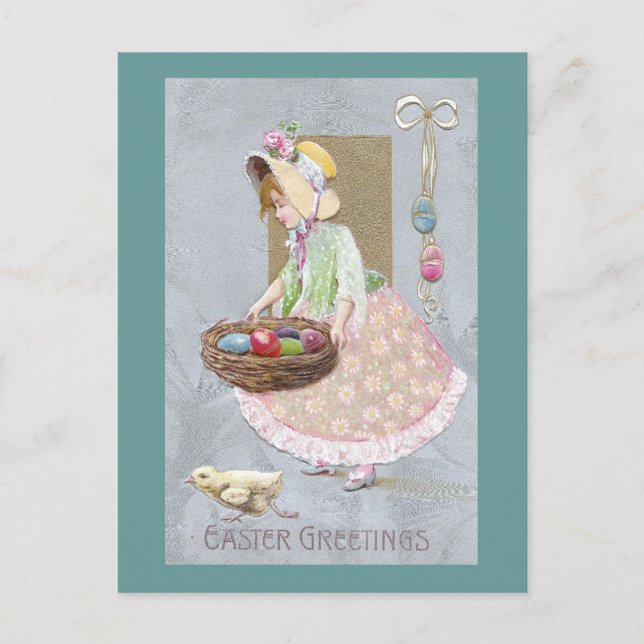 Postal Festiva Chica con Nido de Huevos de Pascua (Anverso)