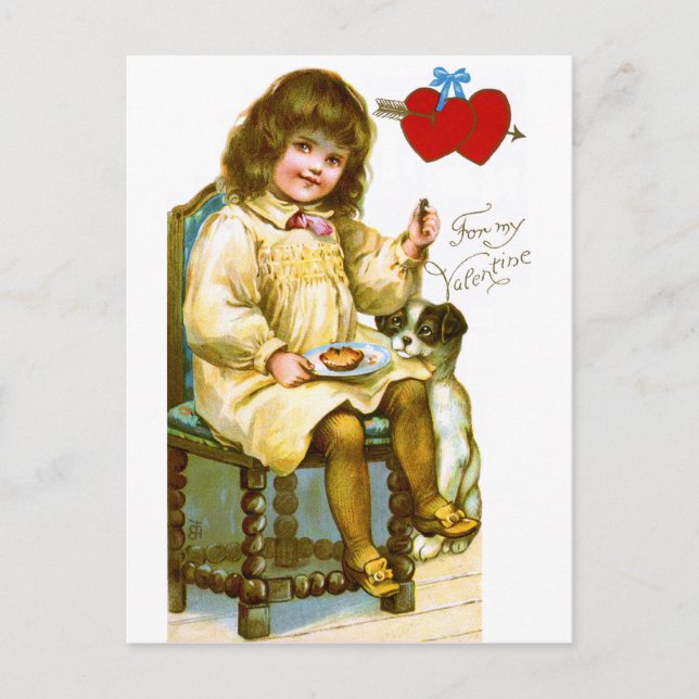 Postal Festiva Chica con Perro (Anverso)