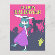 Chica de anime en apocalipsis zombie Feliz Hallowe