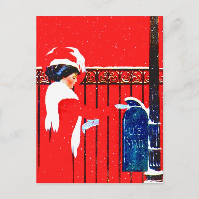 Postal Festiva Chica de Coles Phillips Fadeaway - Navidades blanc (Anverso)