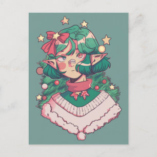 Postal Festiva Chica de Elf Anime de Navidades Cuitos