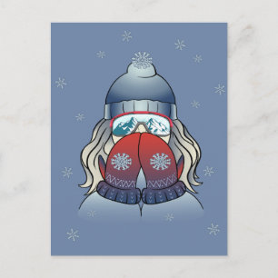 Postal Festiva Chica de invierno con copo de nieve