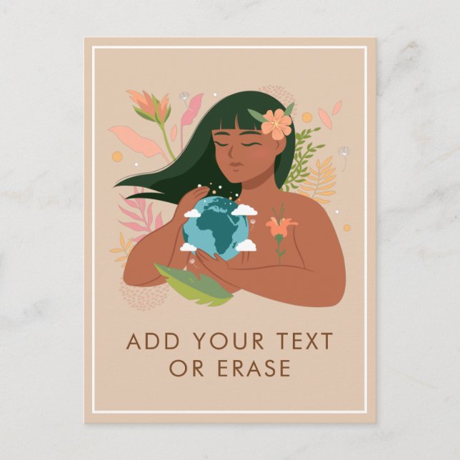 Postal Festiva Chica de la Naturaleza sostiene planeta Madre Tier (Anverso)