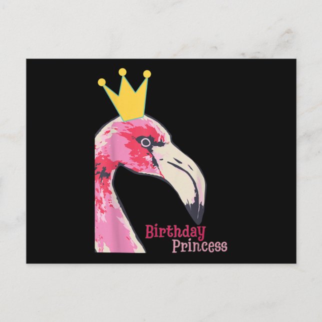 Postal Festiva Chica de la Princesa de Cumpleaños Flamingo | Flam (Anverso)