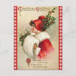 Postal Festiva Chica de Navidades de frontera con copo de nieve e