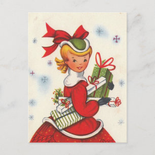 Postal Festiva Chica de Navidades de los años 50