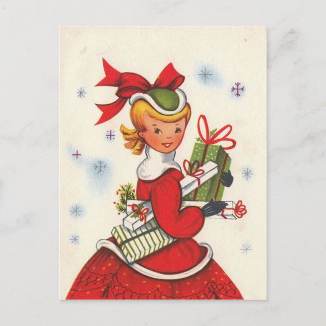 Postal Festiva Chica de Navidades de los años 50 (Anverso)