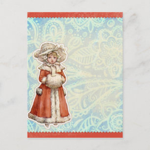 Postal Festiva Chica de Navidades victorianos en la gorra roja