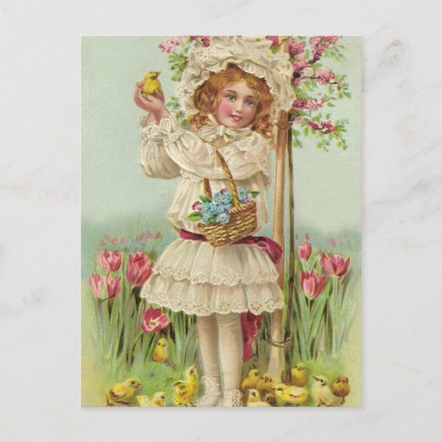 Postal Festiva Chica de Pascua Vintage (Anverso)