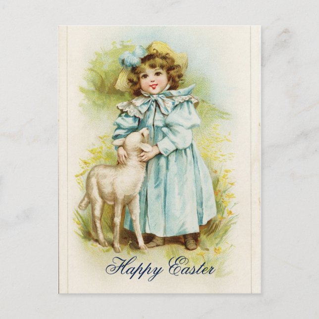 Postal Festiva Chica de Pascua Vintage (Anverso)