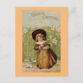 Postal Festiva Chica de saludos de Pascua Vintage