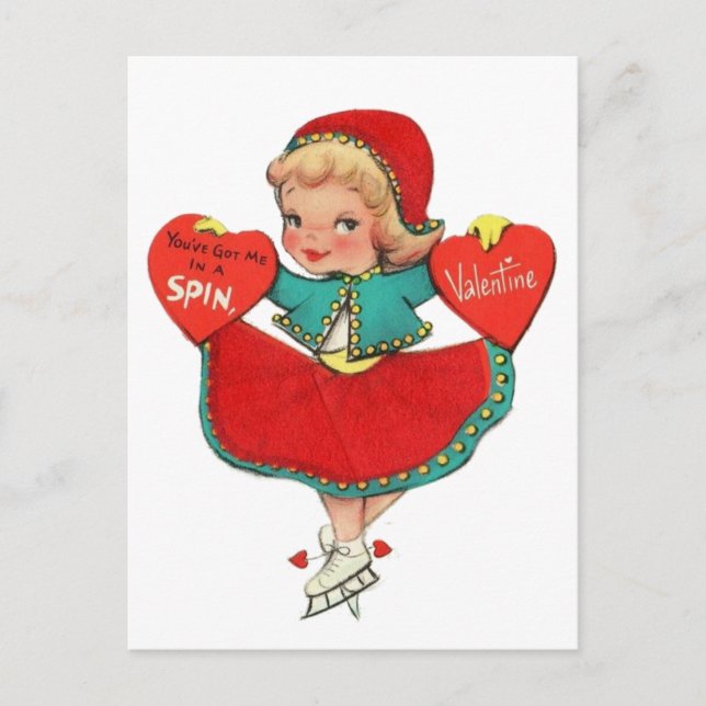 Postal Festiva chica de San Valentín retro (Anverso)
