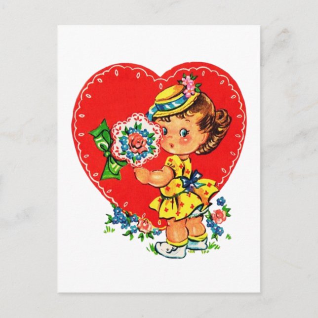 Postal Festiva chica de San Valentín retro (Anverso)
