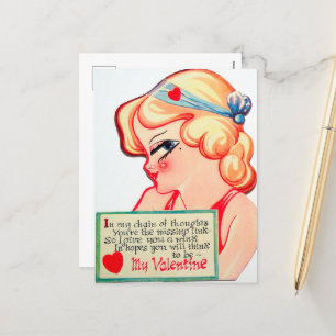 Postal Festiva chica de San Valentín retro lindo