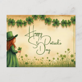 Postal Festiva Chica del día de San Patricio con tréboles