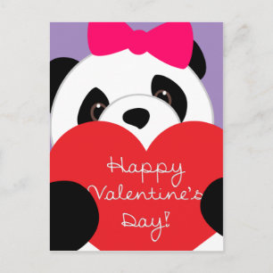 Postal Festiva Chica el día de San Valentín Panda Postcard