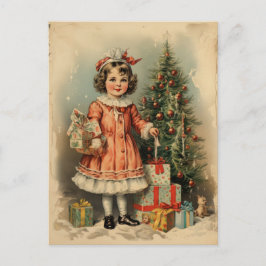 Postal Festiva Chica elegante de estilo vintage con Navidades de