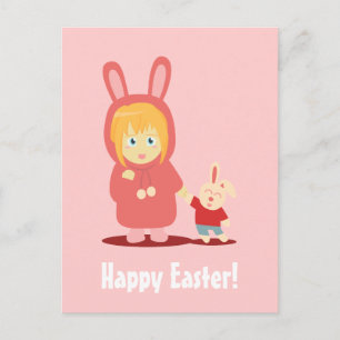 Postal Festiva Chica en conejito conjunto de capucha para Pascua