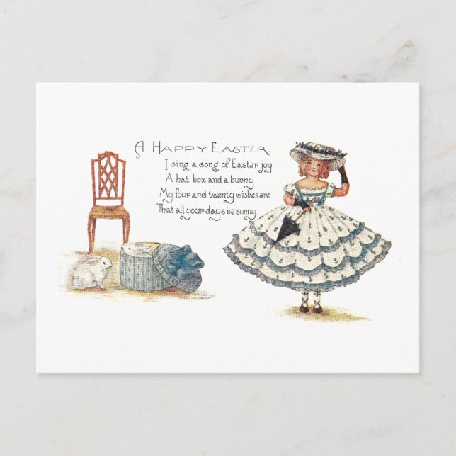Postal Festiva Chica en Vestidos y Conjuntos de Pascua (Anverso)
