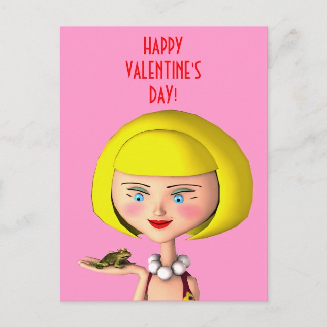 Postal Festiva Chica feliz con príncipe de rana (Anverso)