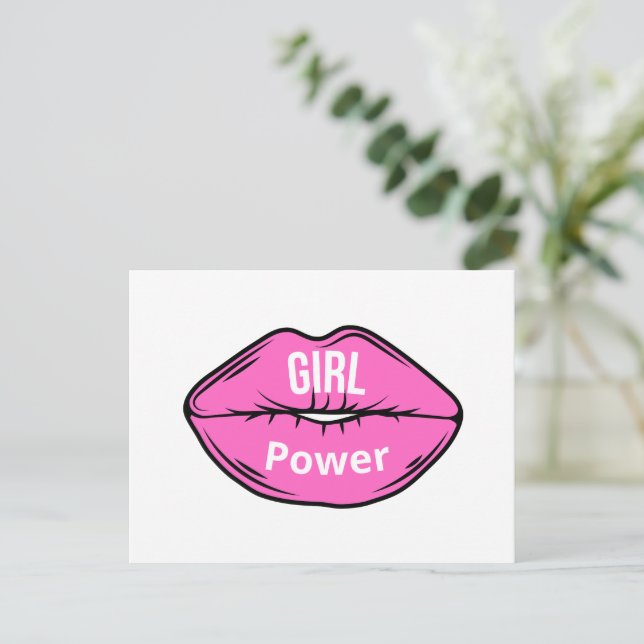 Postal Festiva Chica Jefe de talón negro rosado (Anverso de pie)