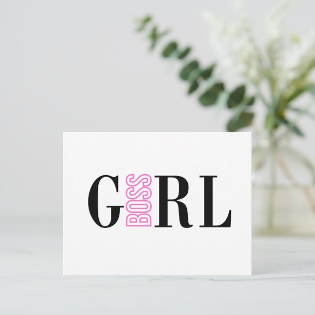 Postal Festiva Chica Jefe negro rosado (Anverso de pie)