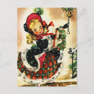 Postal Festiva Chica navideño vintage