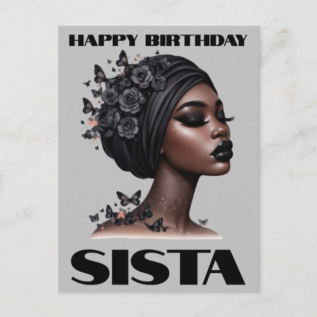 Postal Festiva Chica negra cumpleaños mágico Sista Melanin mujer (Anverso)