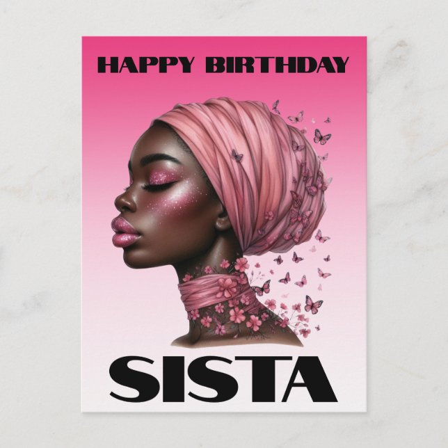 Postal Festiva Chica negra cumpleaños mágico Sista Melanin mujer (Anverso)