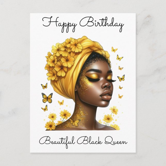 Postal Festiva Chica negra cumpleaños mágico Sista Melanin mujer (Anverso)