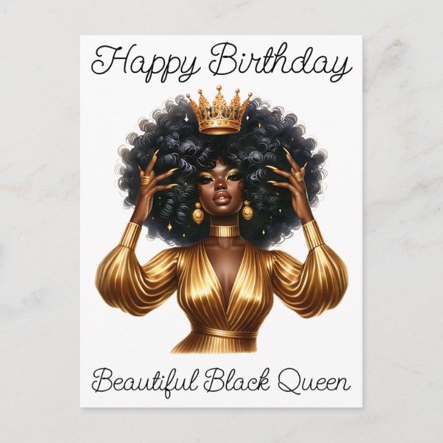 Postal Festiva Chica negra cumpleaños mágico Sista Melanin mujer (Anverso)