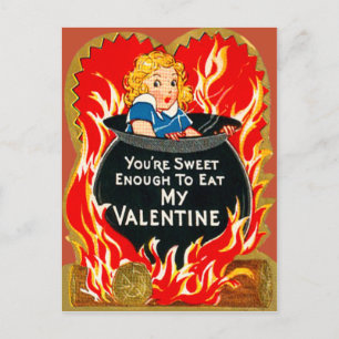 Postal Festiva Chica Retro Vintage En Cauldron Valenton