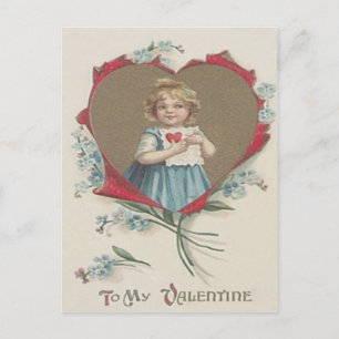 Postal Festiva Chica San Valentín Corazón Nomeolvides