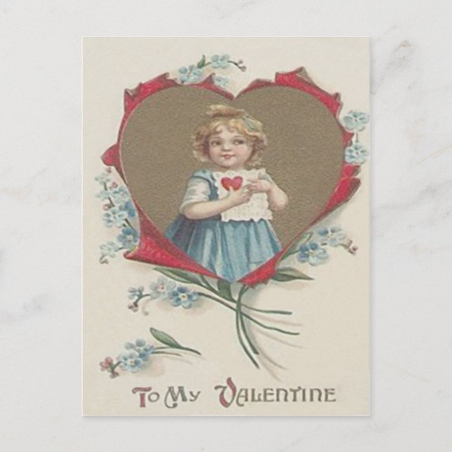 Postal Festiva Chica Valentine Heart Olvidé-Me-Not (Anverso)