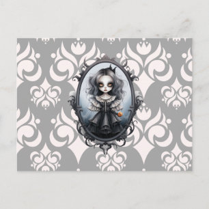 Postal Festiva Chica Victoriana en Espejo Antiguo Halloween