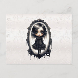 Postal Festiva Chica victoriano en Halloween con espejo vintage